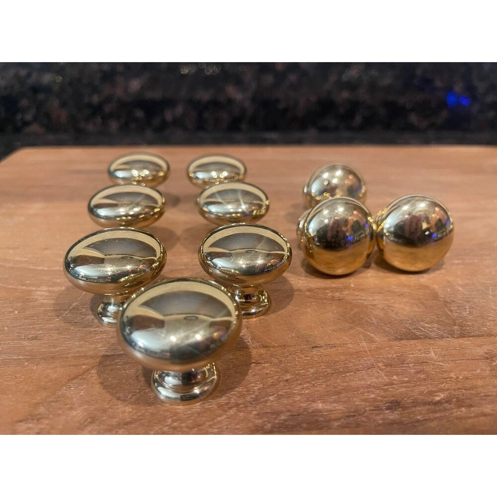 9 Shiny Gold Finish Round Knobs ~